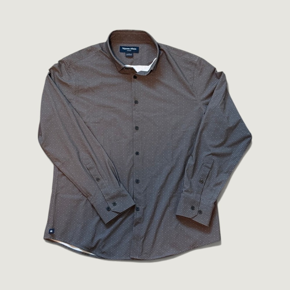 Mizzen + Main Leeward Trim No Tuck Dress Shirt Large Gray Dash 1WS-1267